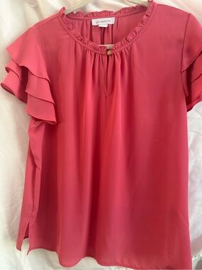 Liz Claiborne Coral Pink Ruffle Sleeve Blouse